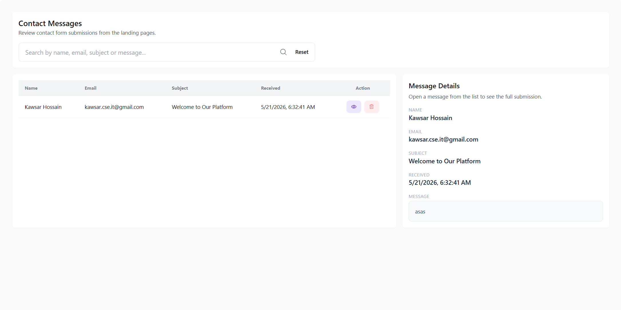 Contact Messages Screenshot Placeholder