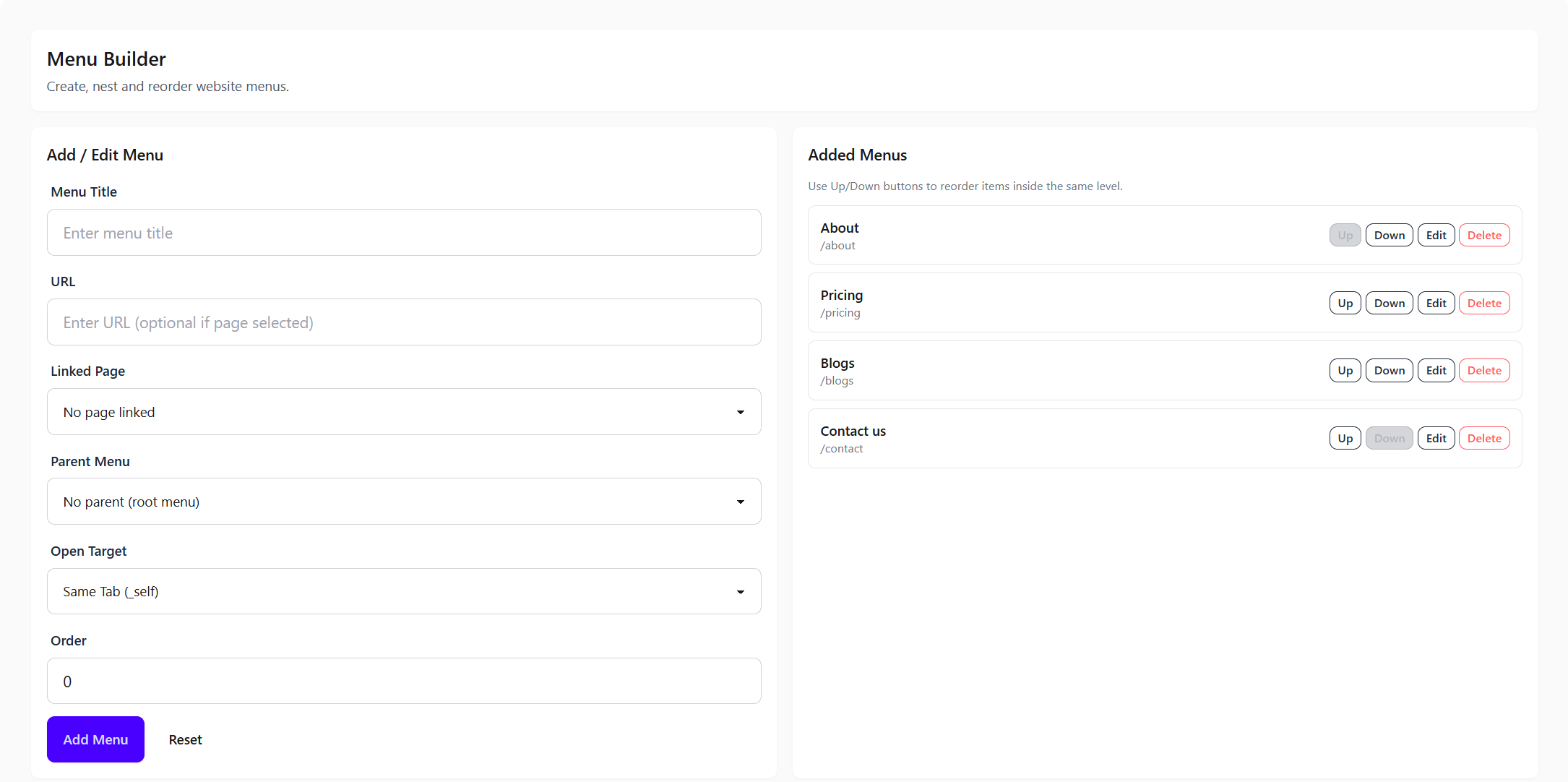 Content Menus Screenshot Placeholder