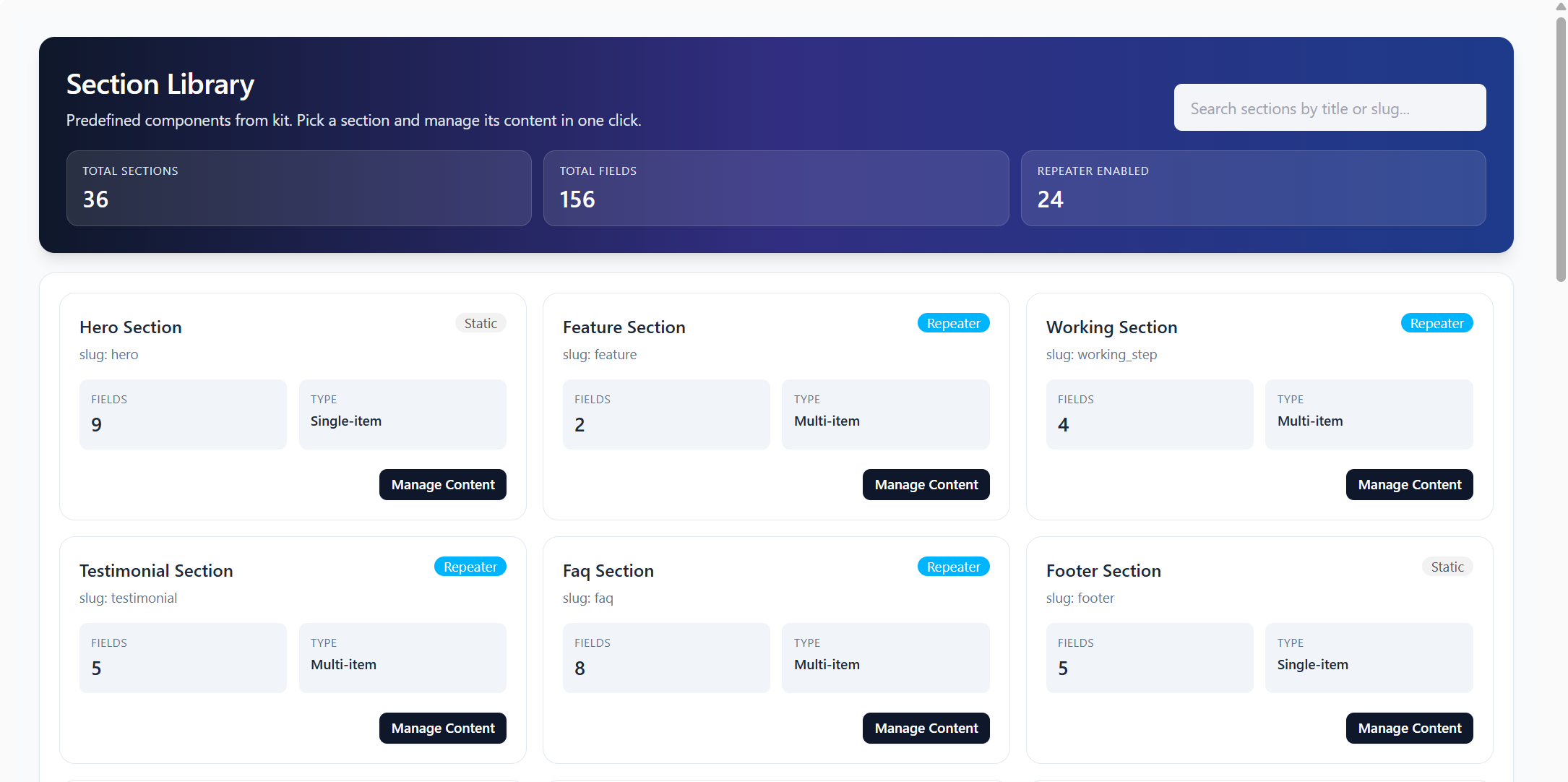 Content Sections Screenshot Placeholder