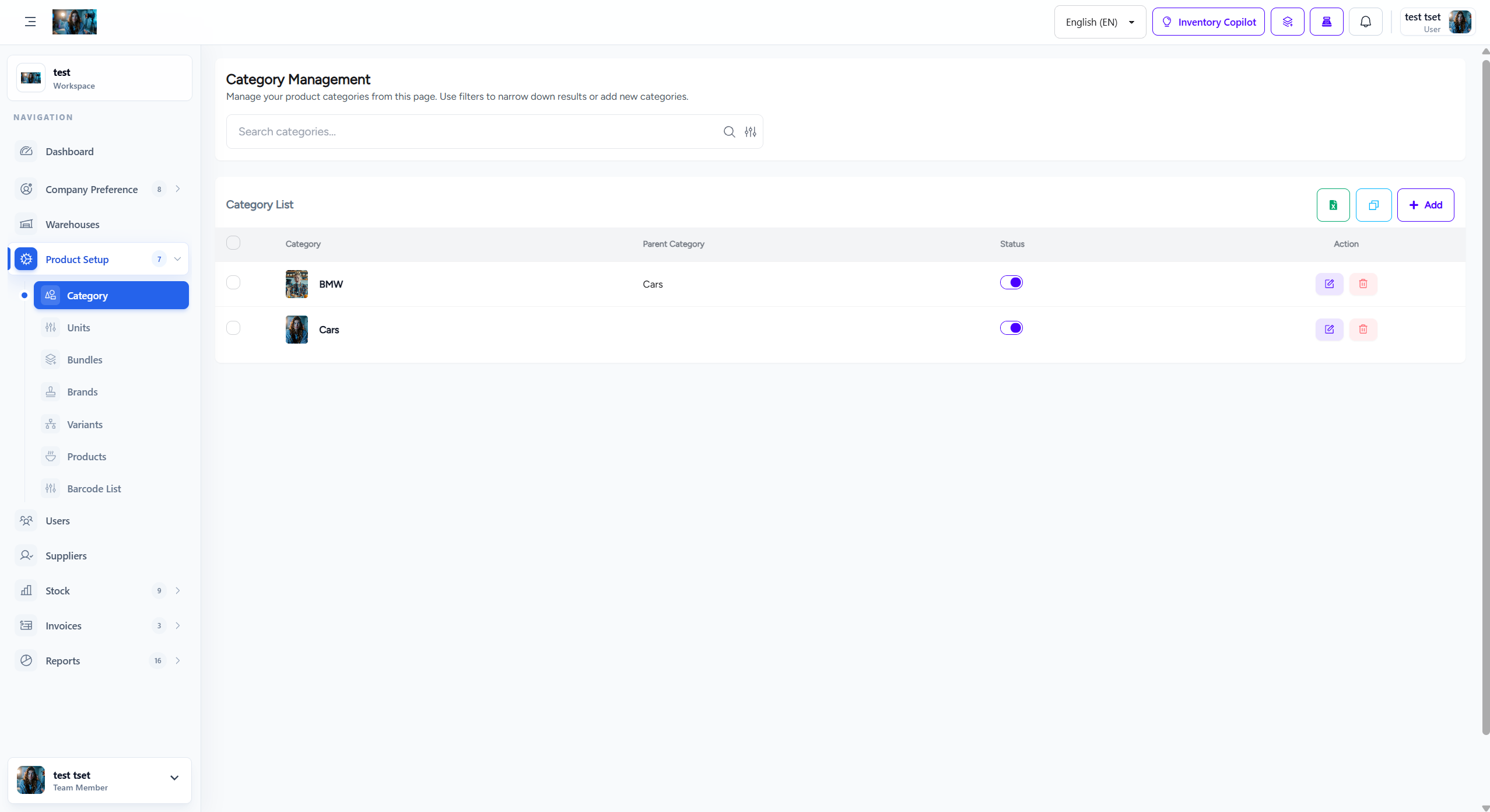 Category Create Screen