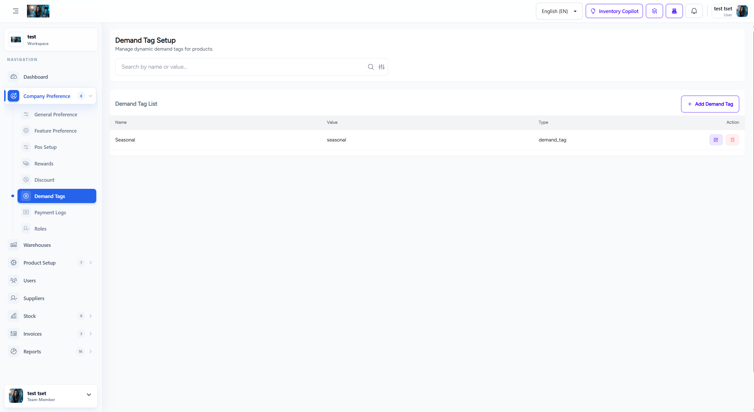 Company Preference Demand Tags Settings