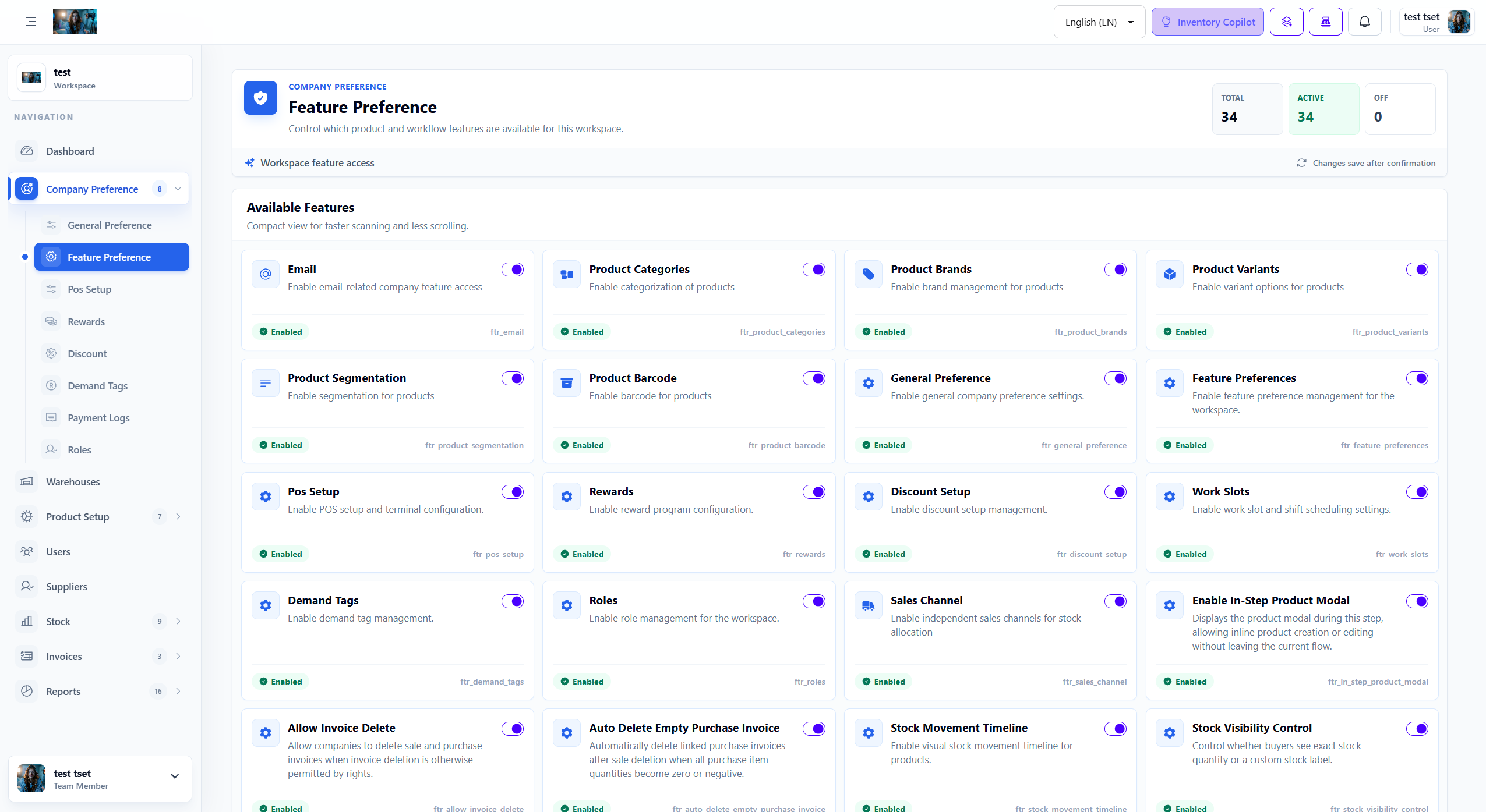 Company Preference Feature Settings