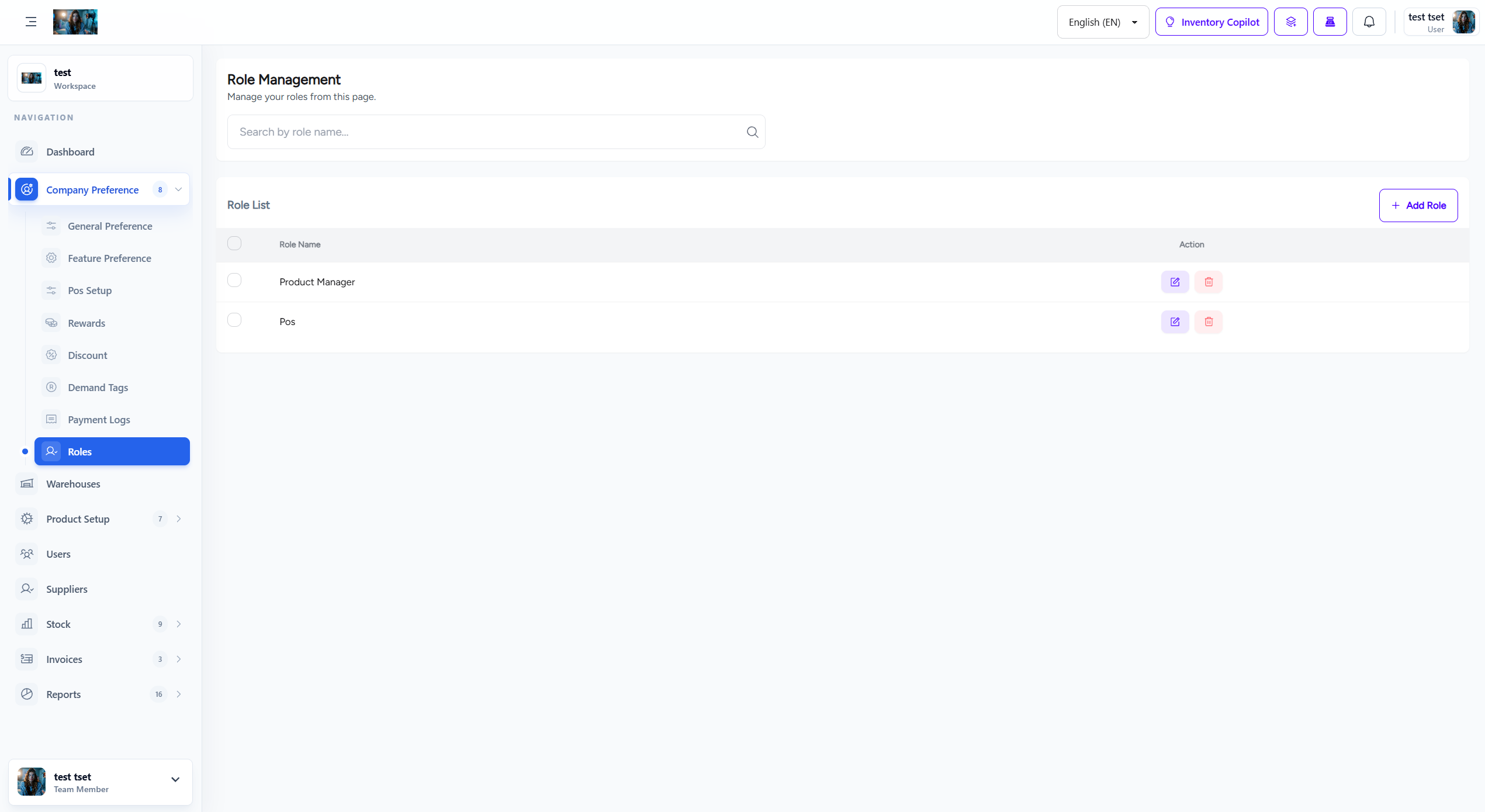 Company Preference Roles Settings