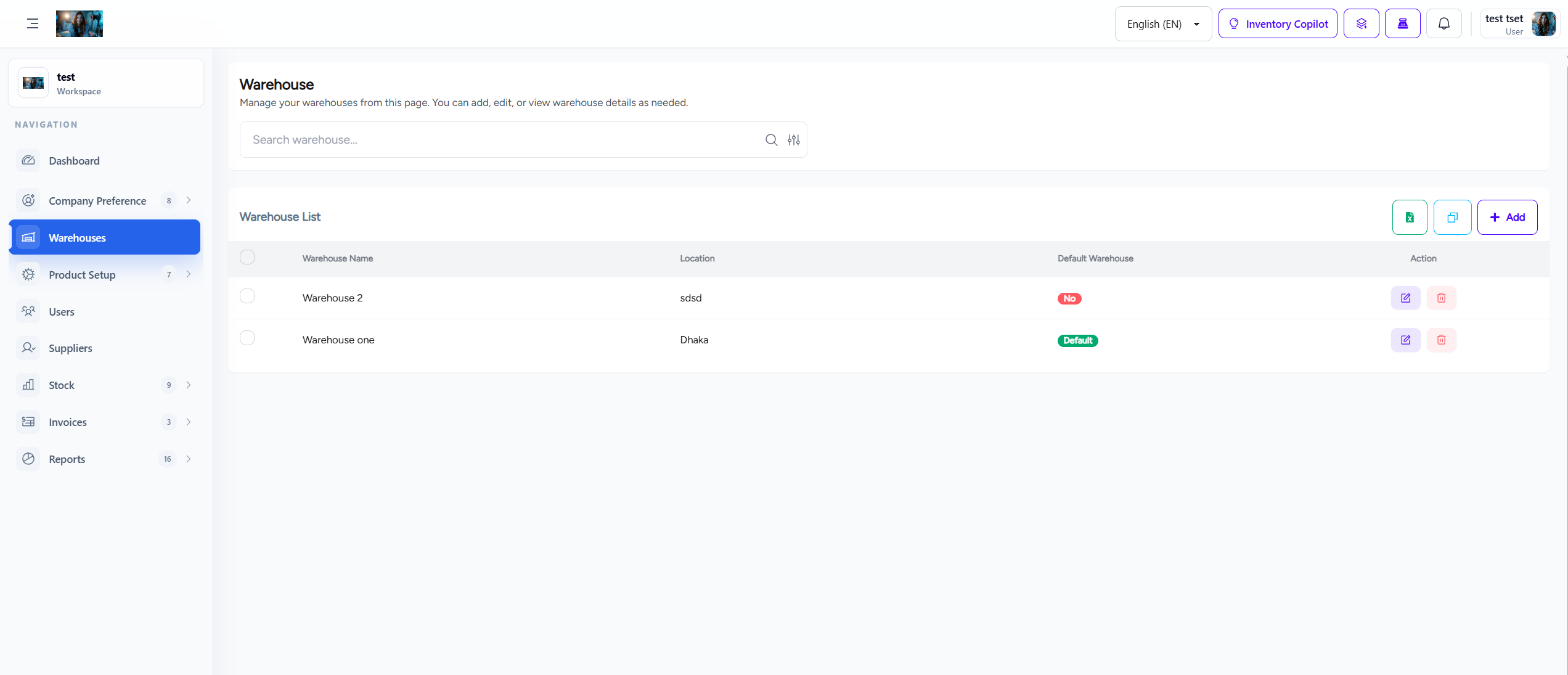 Warehouse Management Interface